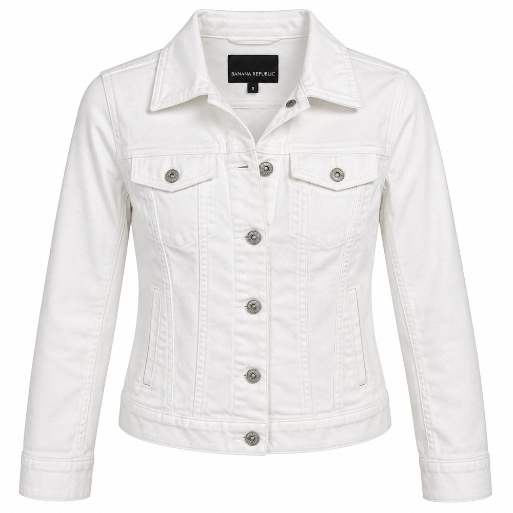 Banana Republic White Stretch Denim Trucker Jacket Womens Small